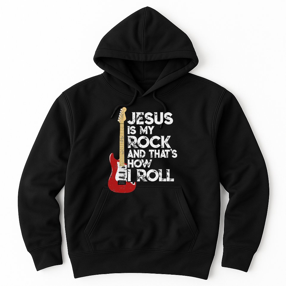 Jesus Is My Rock And That Is How I Roll Guitar Christian Hoodie