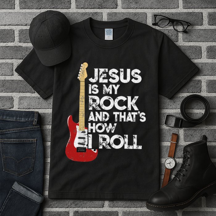 Jesus Is My Rock And That Is How I Roll Guitar Christian Tall T-Shirt