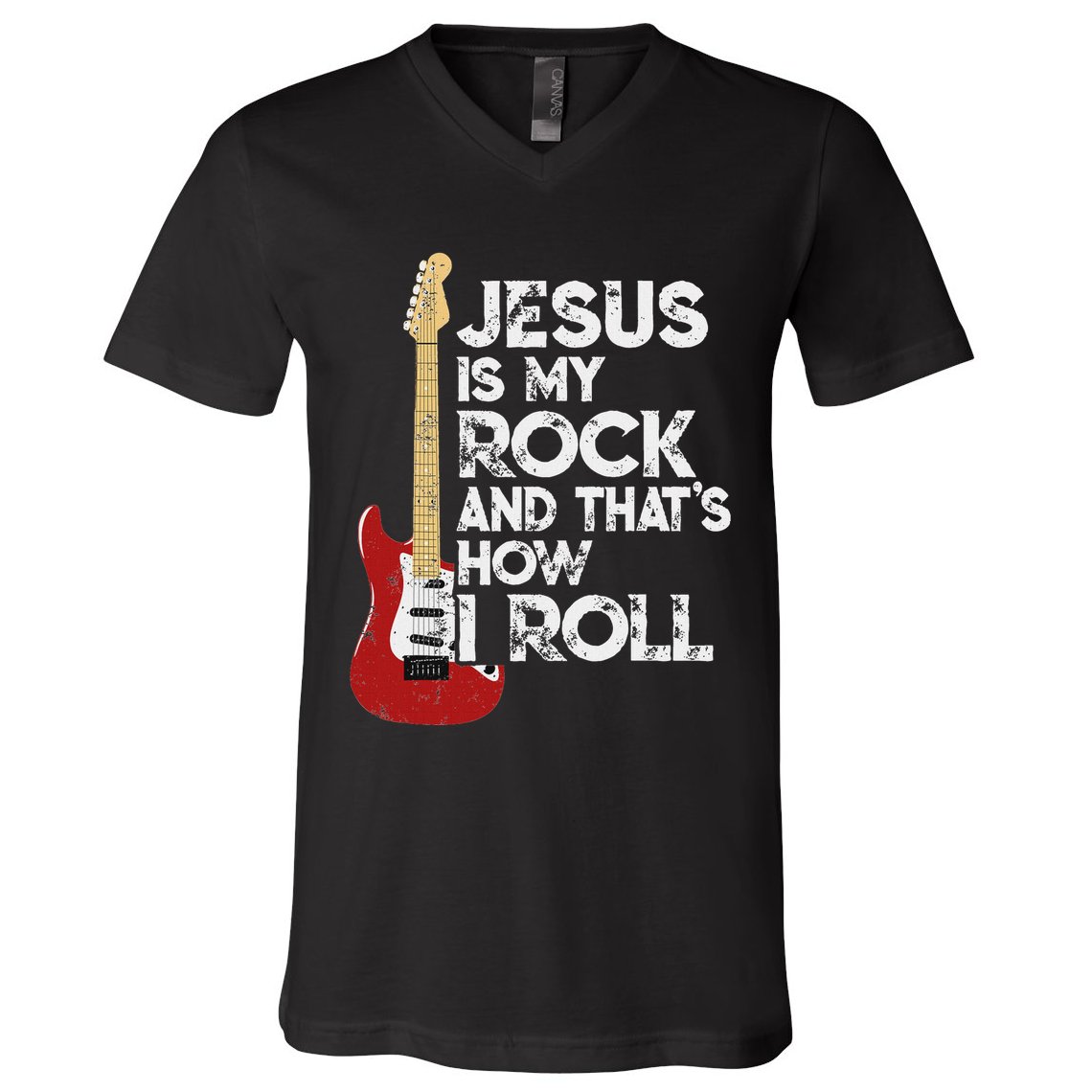 Jesus Is My Rock And That Is How I Roll Guitar Christian V-Neck T-Shirt