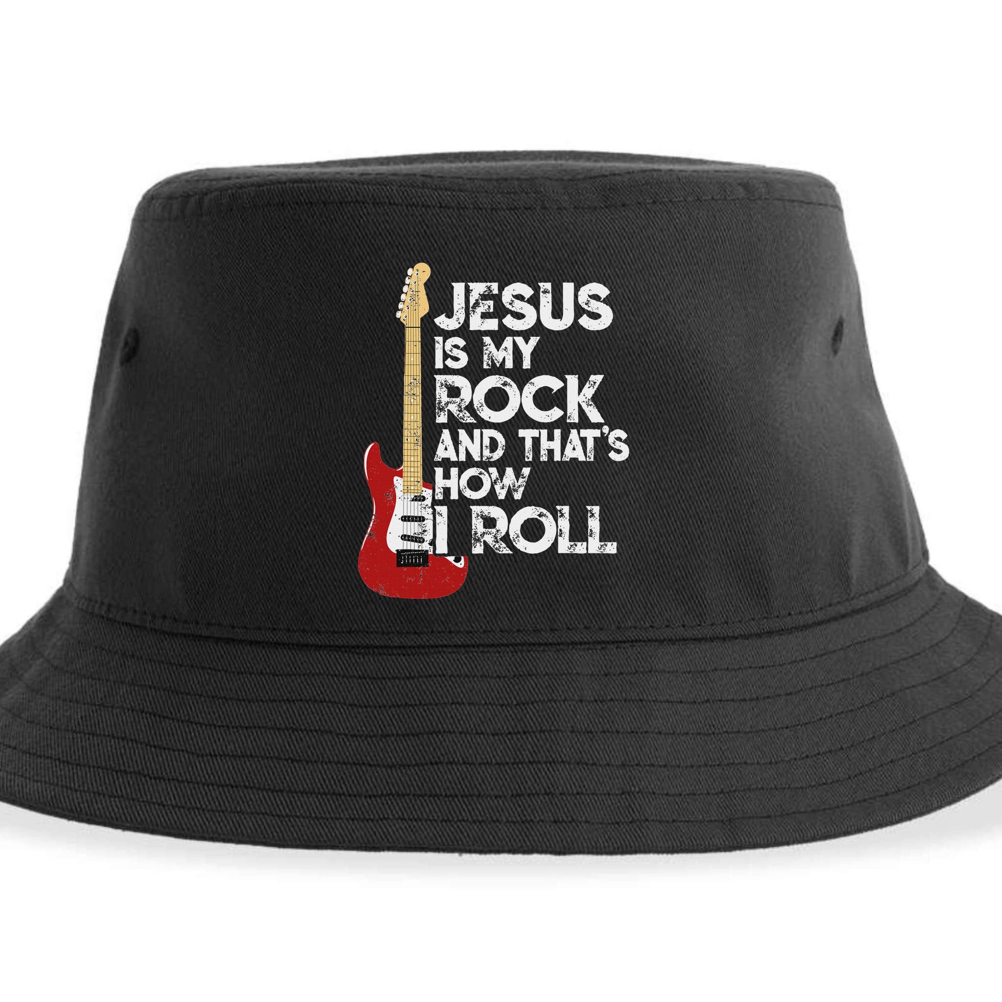 Jesus Is My Rock And That Is How I Roll Guitar Christian Sustainable Bucket Hat