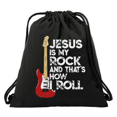 Jesus Is My Rock And That Is How I Roll Guitar Christian Drawstring Bag