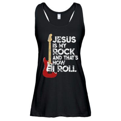 Jesus Is My Rock And That Is How I Roll Guitar Christian Ladies Essential Flowy Tank