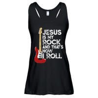 Jesus Is My Rock And That Is How I Roll Guitar Christian Ladies Essential Flowy Tank
