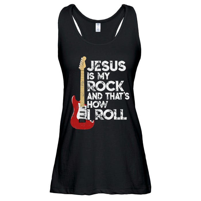Jesus Is My Rock And That Is How I Roll Guitar Christian Ladies Essential Flowy Tank