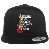 Jesus Is My Rock And That Is How I Roll Guitar Christian Flat Bill Trucker Hat