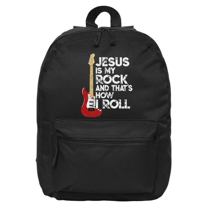 Jesus Is My Rock And That Is How I Roll Guitar Christian 16 in Basic Backpack