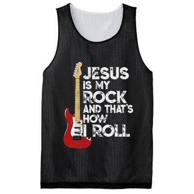 Jesus Is My Rock And That Is How I Roll Guitar Christian Mesh Reversible Basketball Jersey Tank