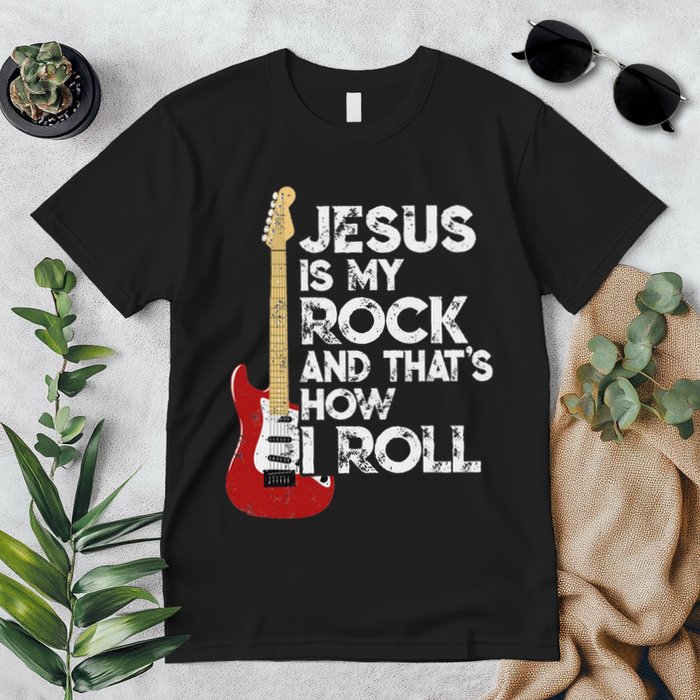 Jesus Is My Rock And That Is How I Roll Guitar Christian Premium T-Shirt