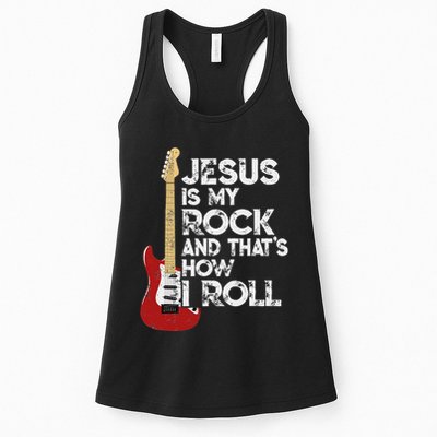 Jesus Is My Rock And That Is How I Roll Guitar Christian Womens Tank Top