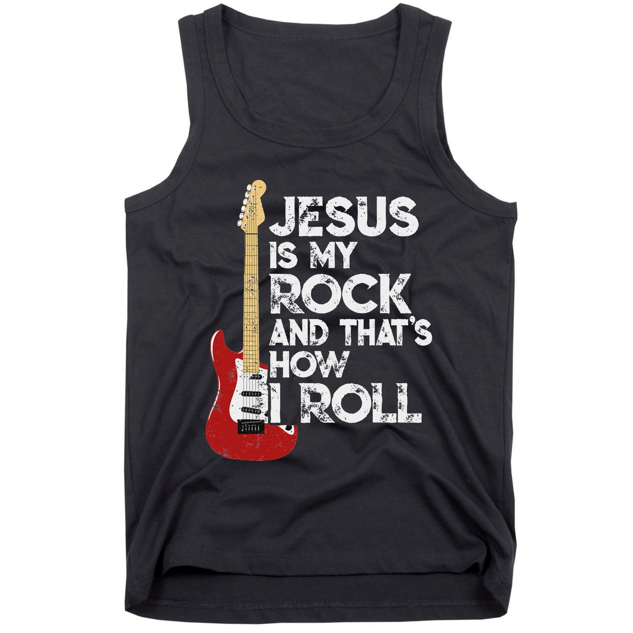 Jesus Is My Rock And That Is How I Roll Guitar Christian Tank Top