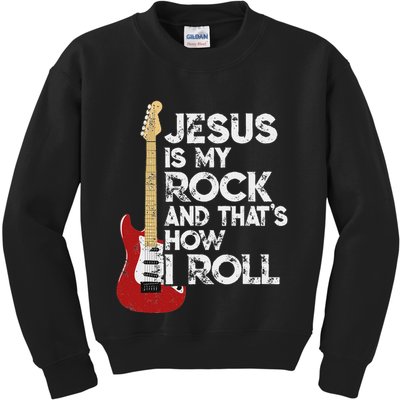 Jesus Is My Rock And That Is How I Roll Guitar Christian Kids Sweatshirt