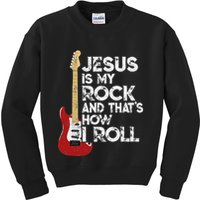 Jesus Is My Rock And That Is How I Roll Guitar Christian Kids Sweatshirt