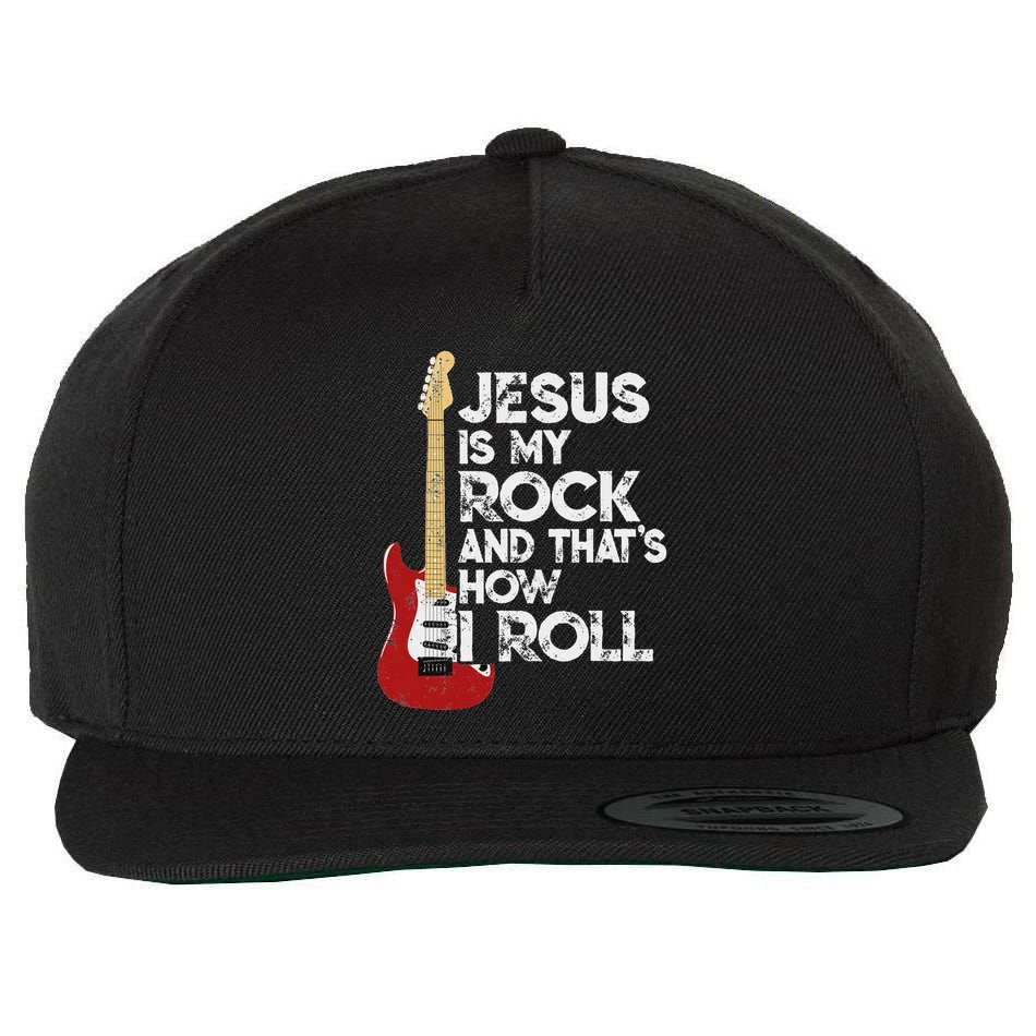 Jesus Is My Rock And That Is How I Roll Guitar Christian Wool Snapback Cap