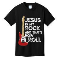 Jesus Is My Rock And That Is How I Roll Guitar Christian Kids T-Shirt