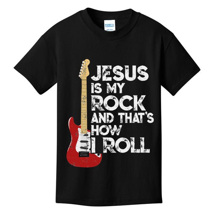 Jesus Is My Rock And That Is How I Roll Guitar Christian Kids T-Shirt