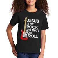 Jesus Is My Rock And That Is How I Roll Guitar Christian Kids T-Shirt