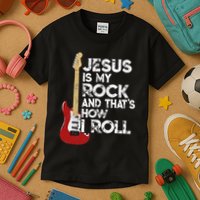 Jesus Is My Rock And That Is How I Roll Guitar Christian Kids T-Shirt