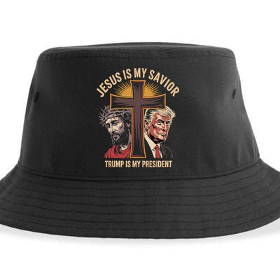 Jesus Is My Savior Trump Is My President Biblical Sustainable Bucket Hat