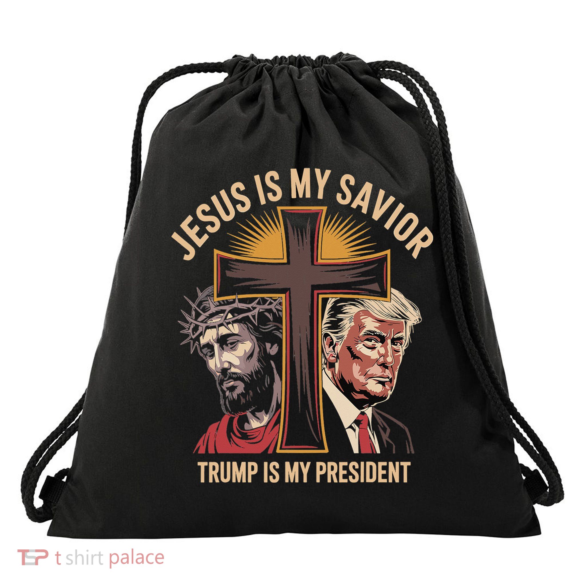 Jesus Is My Savior Trump Is My President Biblical Drawstring Bag