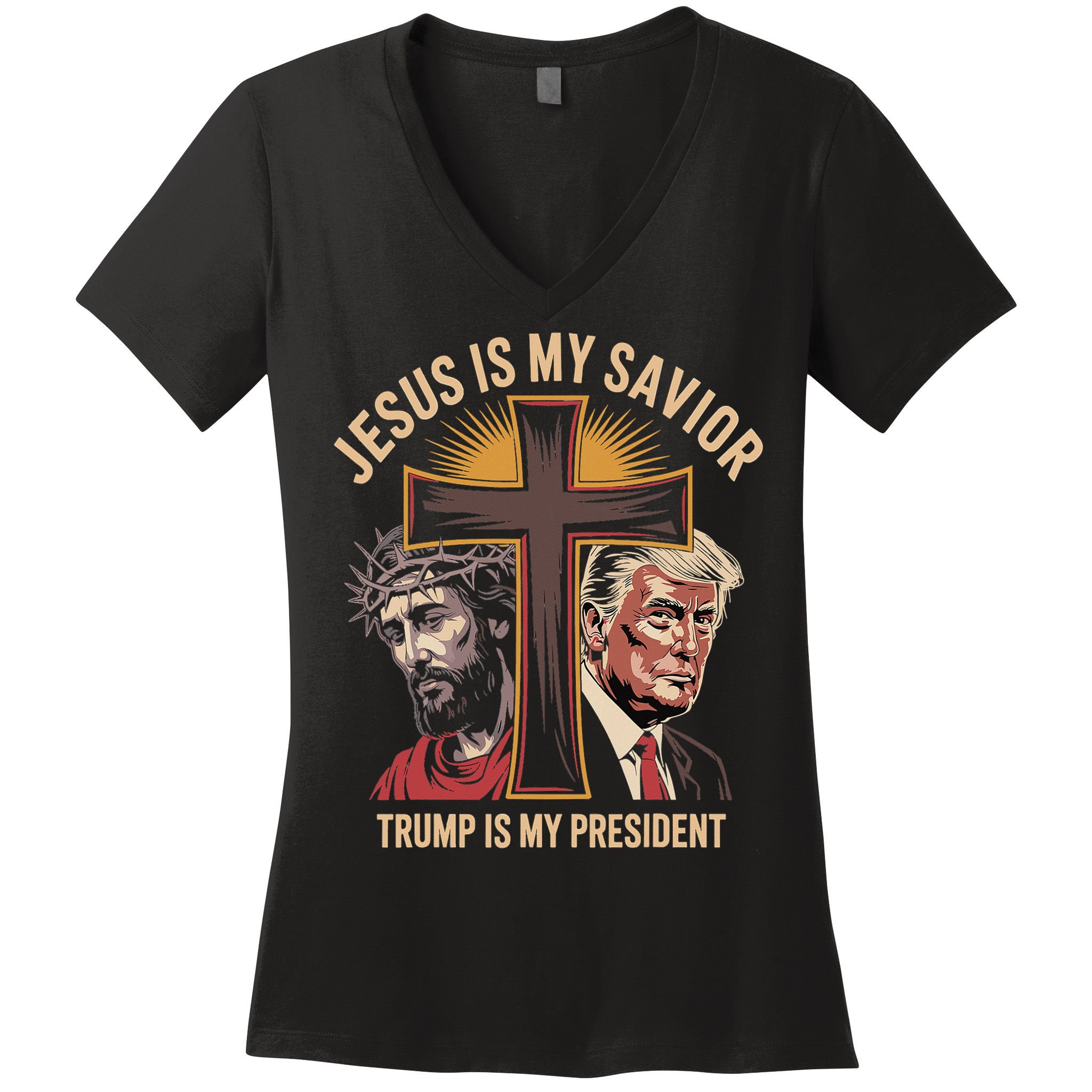 Jesus Is My Savior Trump Is My President Biblical Women's V-Neck T-Shirt