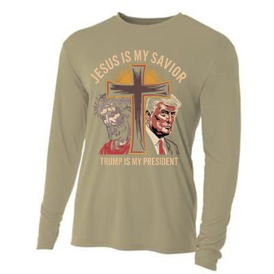 Jesus Is My Savior Trump Is My President Biblical Cooling Performance Long Sleeve Crew
