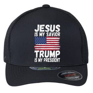 Jesus Is My Savior Trump Is My President Republican Gift Flexfit Unipanel Trucker Cap