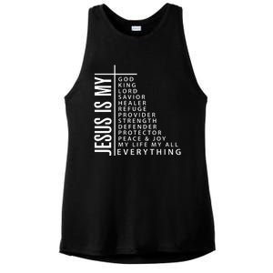 Jesus Is My God King Lord Savior Healer My Everything Ladies PosiCharge Tri-Blend Wicking Tank