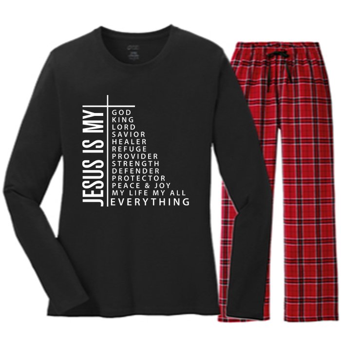 Jesus Is My God King Lord Savior Healer My Everything Women's Long Sleeve Flannel Pajama Set 