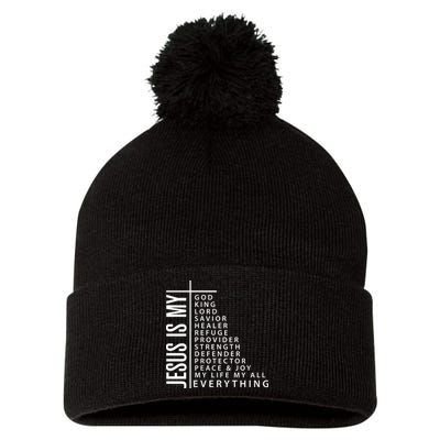 Jesus Is My God King Lord Savior Healer My Everything Pom Pom 12in Knit Beanie