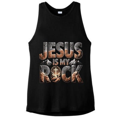 Jesus Is My Rock Biblical Faith Ladies PosiCharge Tri-Blend Wicking Tank