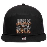 Jesus Is My Rock Biblical Faith 7 Panel Mesh Trucker Snapback Hat