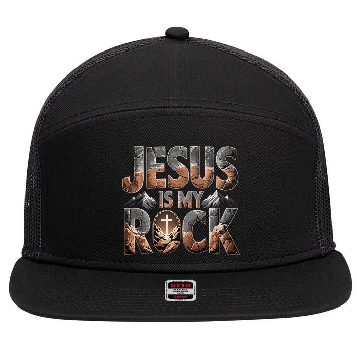 Jesus Is My Rock Biblical Faith 7 Panel Mesh Trucker Snapback Hat
