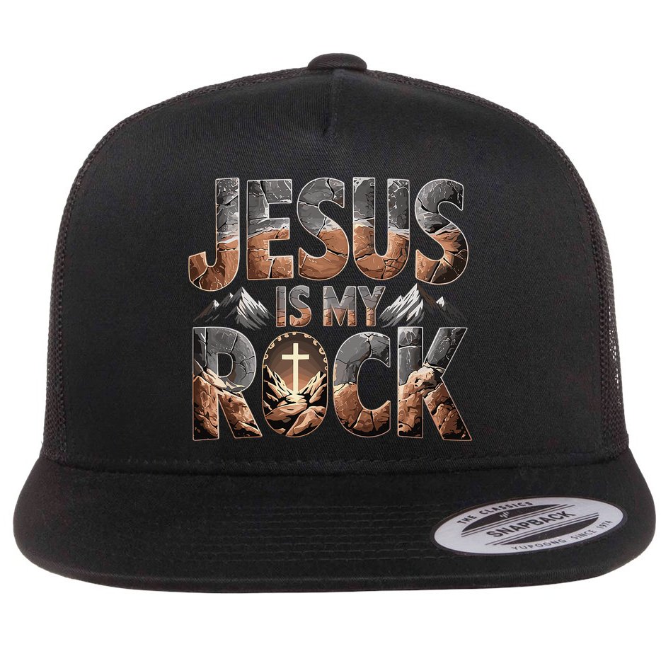 Jesus Is My Rock Biblical Faith Flat Bill Trucker Hat