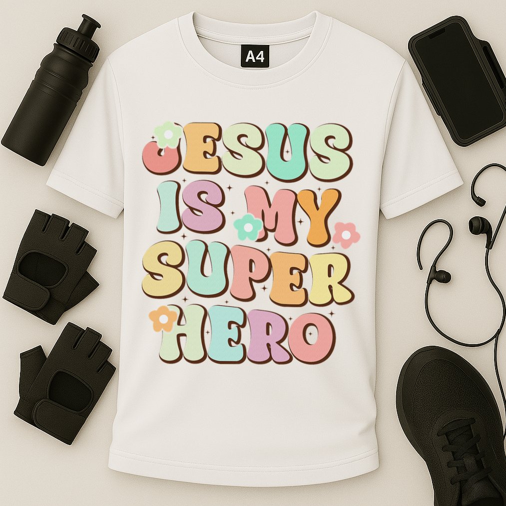 Jesus Is My Superhero Christian Religious Cooling Performance Crew T-Shirt