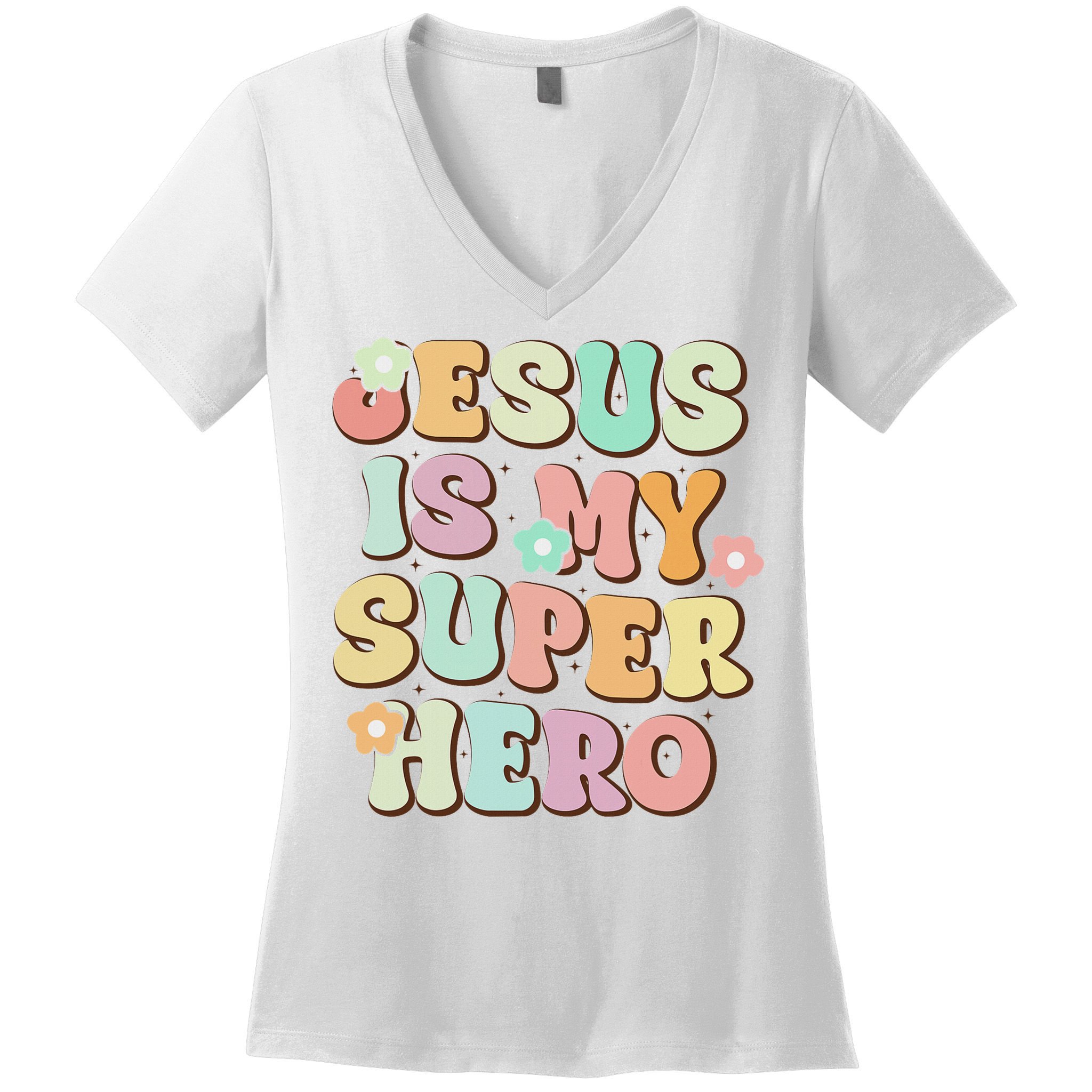 Jesus Is My Superhero Christian Religious Women's V-Neck T-Shirt