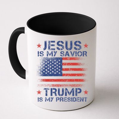 Jesus Is My Savior Trump Is My President Retro Us Flag Mug