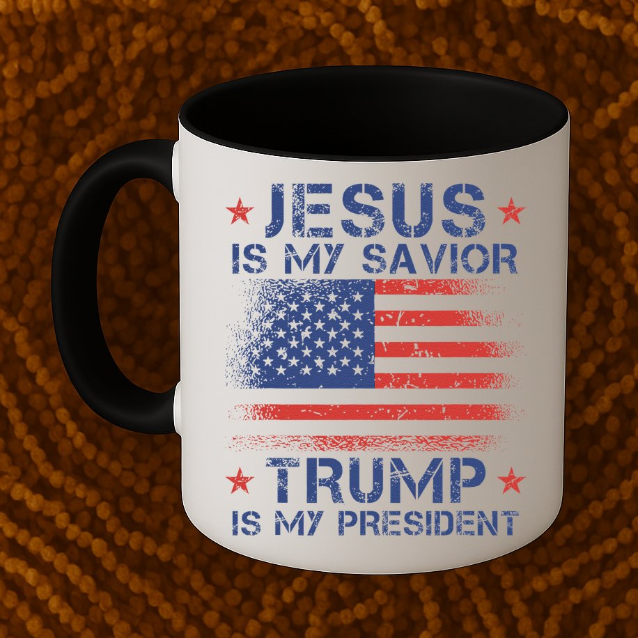 Jesus Is My Savior Trump Is My President Retro Us Flag Mug