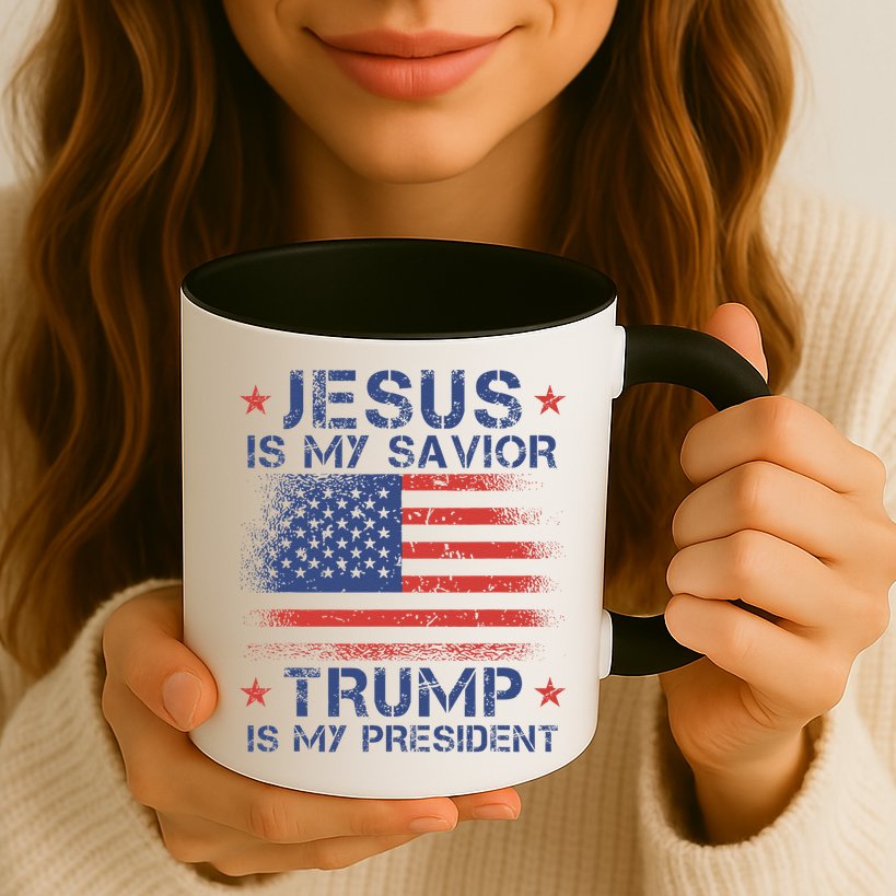 Jesus Is My Savior Trump Is My President Retro Us Flag Mug