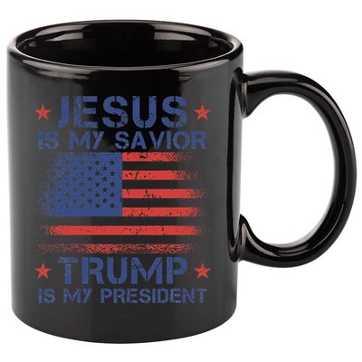 Jesus Is My Savior Trump Is My President Retro Us Flag 11oz C Handle Ceramic Mug
