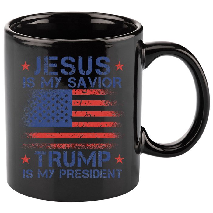 Jesus Is My Savior Trump Is My President Retro Us Flag 11oz C Handle Ceramic Mug