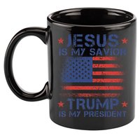 Jesus Is My Savior Trump Is My President Retro Us Flag 11oz C Handle Ceramic Mug
