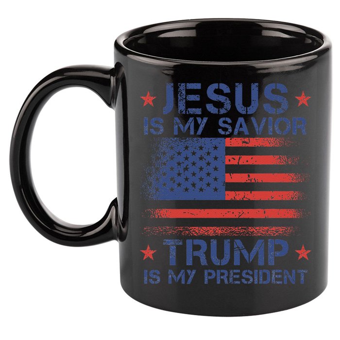 Jesus Is My Savior Trump Is My President Retro Us Flag 11oz C Handle Ceramic Mug