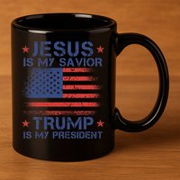 Jesus Is My Savior Trump Is My President Retro Us Flag 11oz C Handle Ceramic Mug