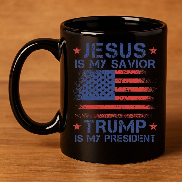 Jesus Is My Savior Trump Is My President Retro Us Flag 11oz C Handle Ceramic Mug
