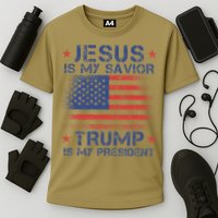 Jesus Is My Savior Trump Is My President Retro Us Flag Performance Shirt