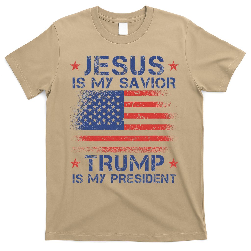 Jesus Is My Savior Trump Is My President Retro Us Flag T-Shirt