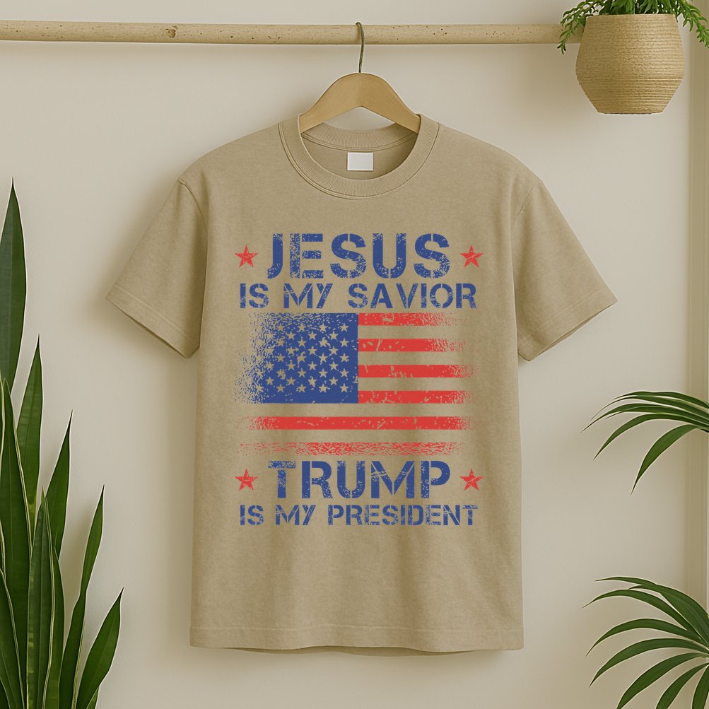 Jesus Is My Savior Trump Is My President Retro Us Flag T-Shirt