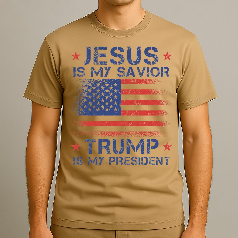 Jesus Is My Savior Trump Is My President Retro Us Flag T-Shirt