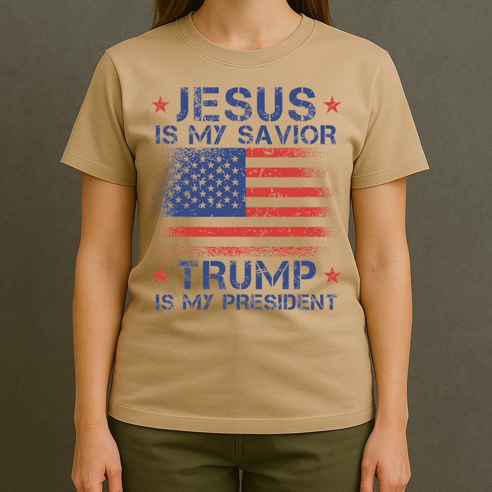 Jesus Is My Savior Trump Is My President Retro Us Flag T-Shirt