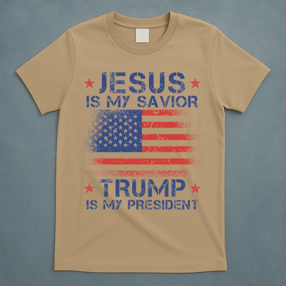 Jesus Is My Savior Trump Is My President Retro Us Flag T-Shirt